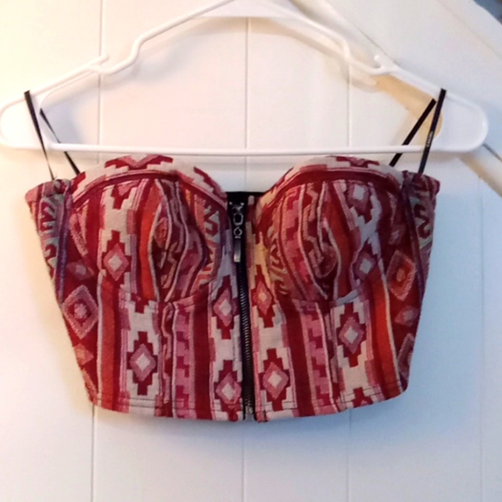 Lot of 2 Corset Style Bustier Crop Tops Forever 21 Tribal Textile Weave Sz Large